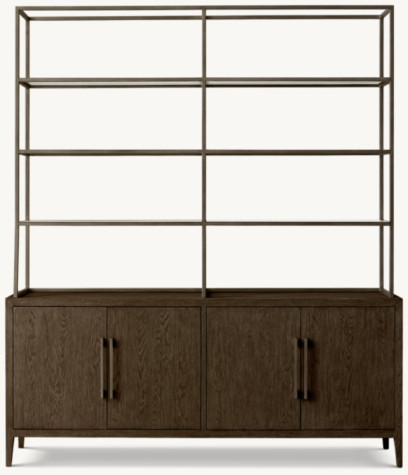 French Contemporary 4-Door Open Sideboard & Hutch