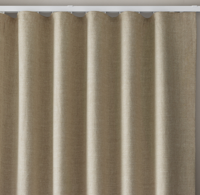Front view of Custom Belgian Heavyweight Textured Linen Ripple-Fold Drapery shown in Adding Mist, Solid Sand, And Taupe