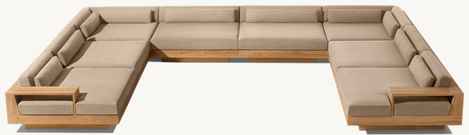 Front High view of Cape Town Teak Modular U-Sectional Daybed 