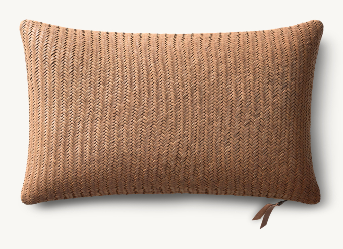 Handwoven Nappa Leather Herringbone Pillow Cover - Lumbar 