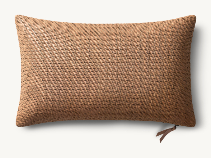 Overhead view of Handwoven Nappa Leather Lattice Pillow Cover - Lumbar  