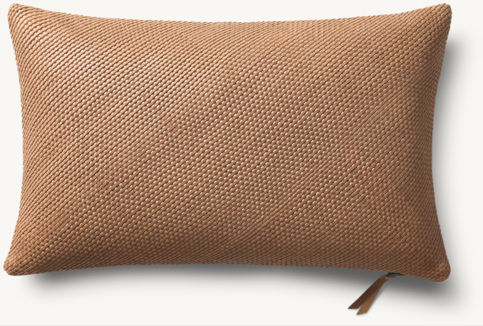 Overhead view of Handwoven Nappa Leather Tile Pillow Cover - Lumbar  