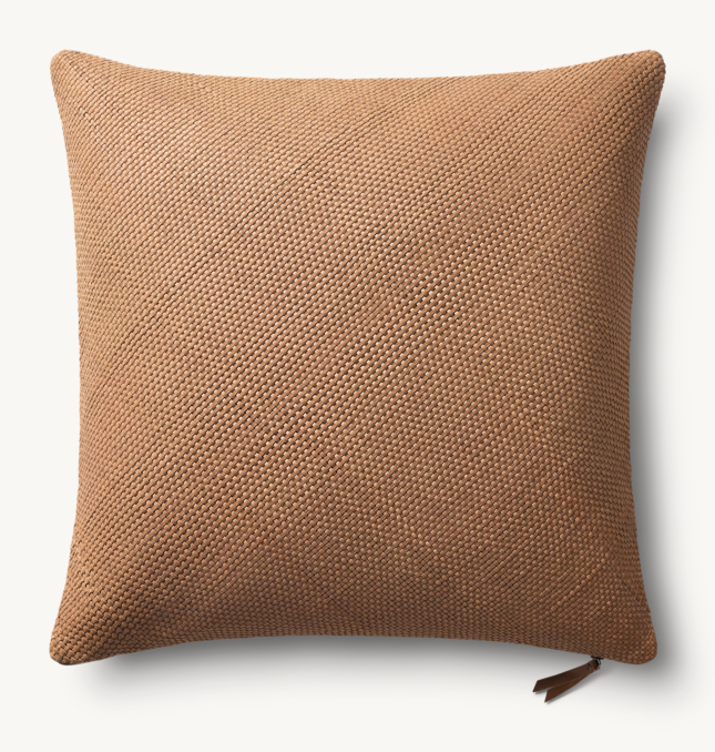 Overhead view of Handwoven Nappa Leather Tile Pillow Cover - Square  
