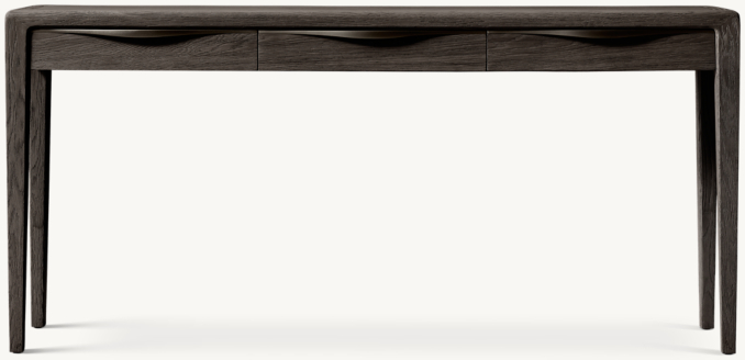 Vue de Face - Gael Chêne - Console Avec Tiroirs - Chêne Noir/Bronze