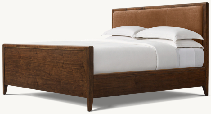 Gael Walnut Leather Panel bed with Footboard