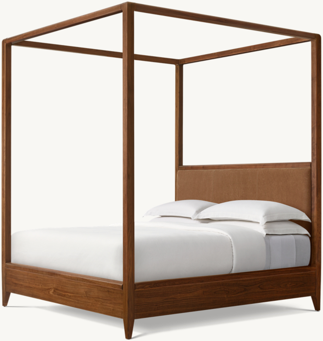 Gael Walnut Leather Canopy Bed