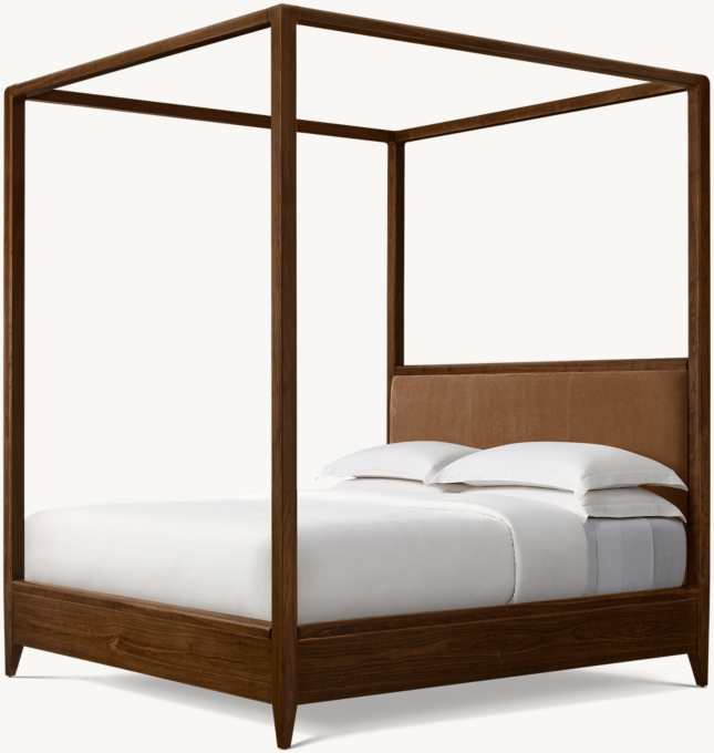 Gael Walnut Leather Canopy Bed