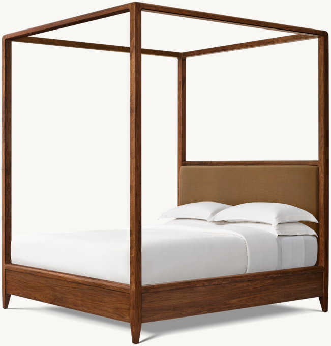 Gael Walnut Fabric Canopy Bed