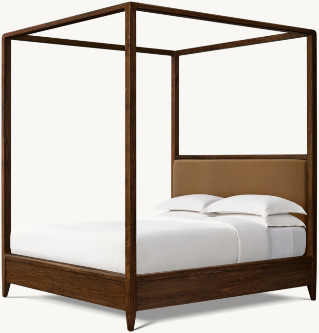 Gael Walnut Fabric Canopy Bed