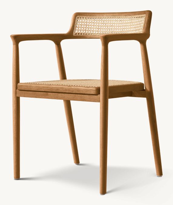 Vue de Trois Quarts - Oskar Cannage - Fauteuil de Salle à Manger - Chêne Naturel/Cannage