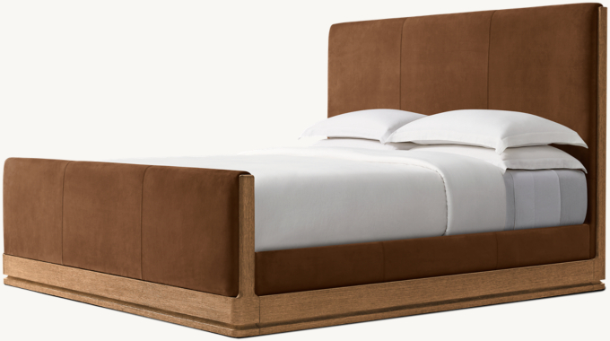 Lign&#233; Leather Panel bed with Footboard