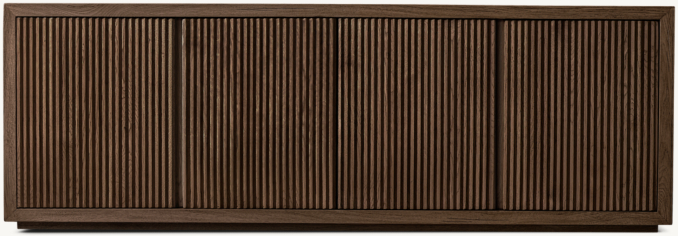 Front view of Reclaimed Oak Reeded 4-Door Media Console 