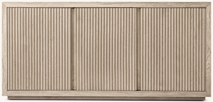 Front view of Reclaimed Oak Reeded Triple-Door Media Console 