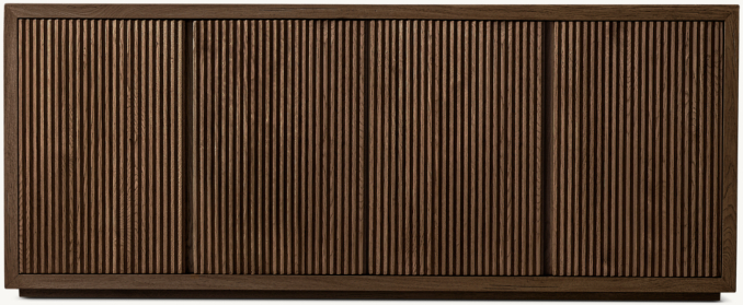 Front view of Reclaimed Oak Reeded 4-Door Sideboard 