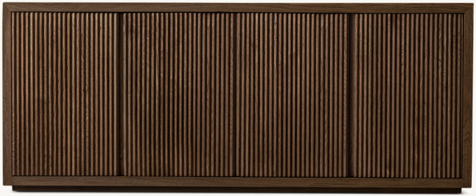 Front view of Reclaimed Oak Reeded 4-Door Sideboard 