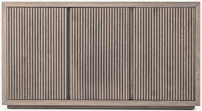 Front view of Reclaimed Oak Reeded Triple-Door Sideboard 