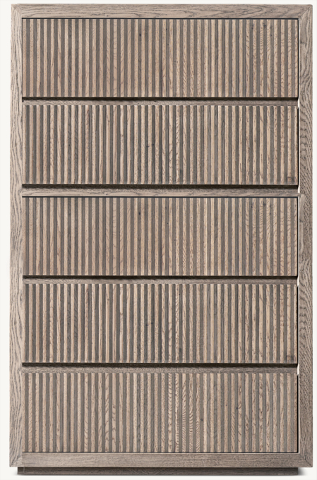 Reclaimed Oak Reeded 5-Drawer Narrow Dresser
