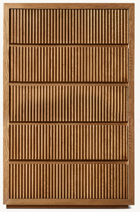 Reclaimed Oak Reeded 5-Drawer Narrow Dresser