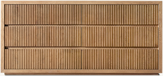 Front view of Reclaimed Oak Reeded Double Vanity Base 