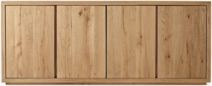 Front view of Reclaimed Oak Thin Frame 4-Door Media Console 