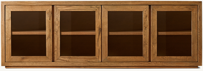 Front view of Reclaimed Oak Thin Frame Glass 4-Door Media Console 