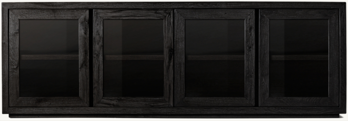 Front view of Reclaimed Oak Thin Frame Glass 4-Door Media Console 