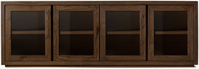 Front view of Reclaimed Oak Thin Frame Glass 4-Door Media Console 