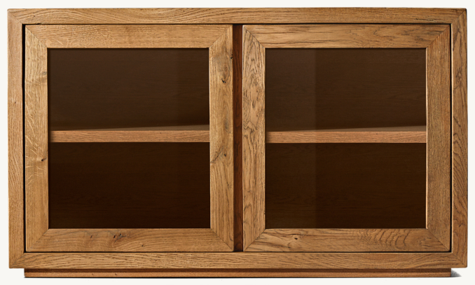 Front view of Reclaimed Oak Thin Frame Glass Double-Door Media Console  