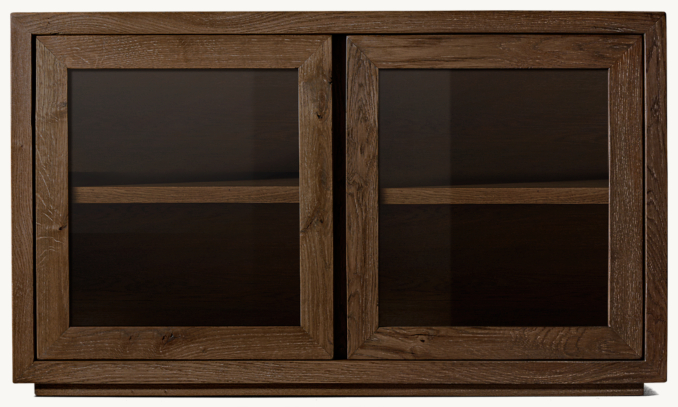 Front view of Reclaimed Oak Thin Frame Glass Double-Door Media Console  