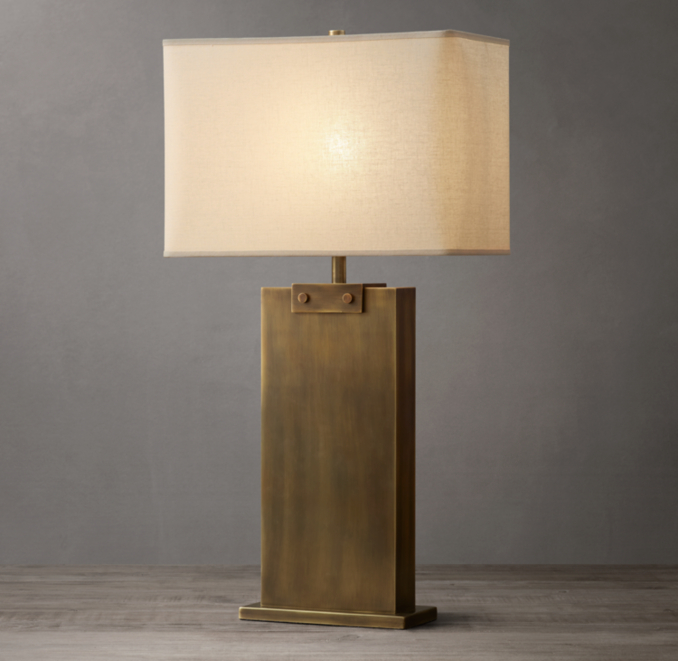 Shown in Vintage Brass with French Rectangular Linen Shade, size E (sold separately).