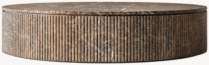 Vue de Face - Byron Pierre à Cannelures - Table Basse Ronde - Marbre Emperador Foncé