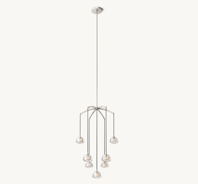 Long chandelier shown in Satin Nickel.