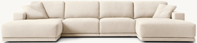 Shown in Natural Performance Linen Weave; sectional consists of 1 left-arm chair, 2 armless chairs, 1 right-arm chair and 2 end-of-sectional ottomans. Cushion configuration may vary by component.