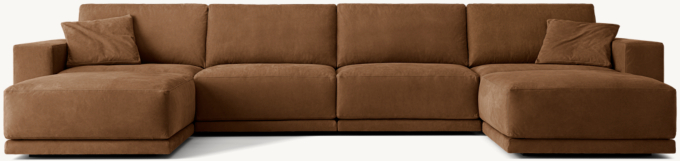 Shown in Italian Veneto Cocoa; sectional consists of 1 left-arm chair, 2 armless chairs, 1 right-arm chair and 2 end-of-sectional ottomans. Cushion configuration may vary by component.