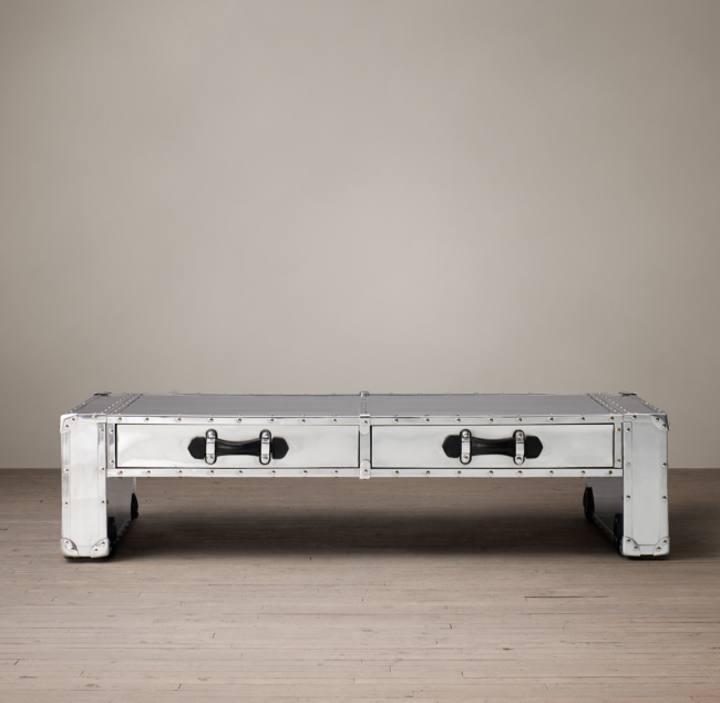 Steamer Trunk Coffee Table on Steel Wheels 