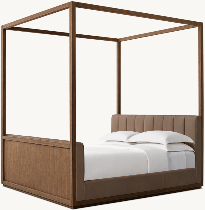 Three Quarter view of Plaza Leather Panel Canopy Bed 