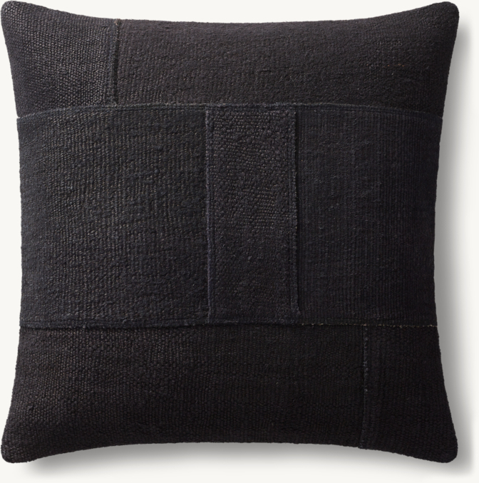 Vue en Hauteur - Housse de Coussin Patchwork en Lin - Carrée - Noir