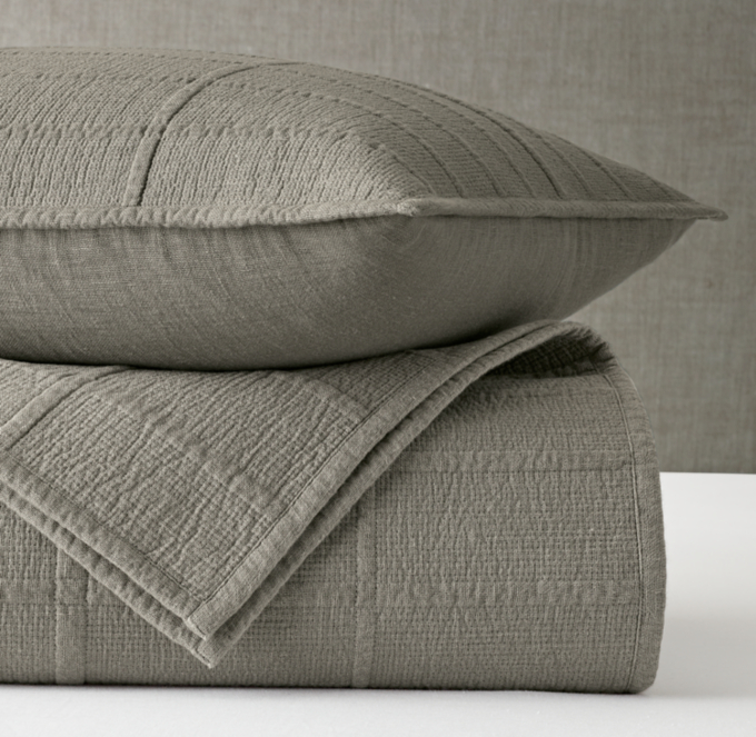 Front view of Linen Grid Coverlet 