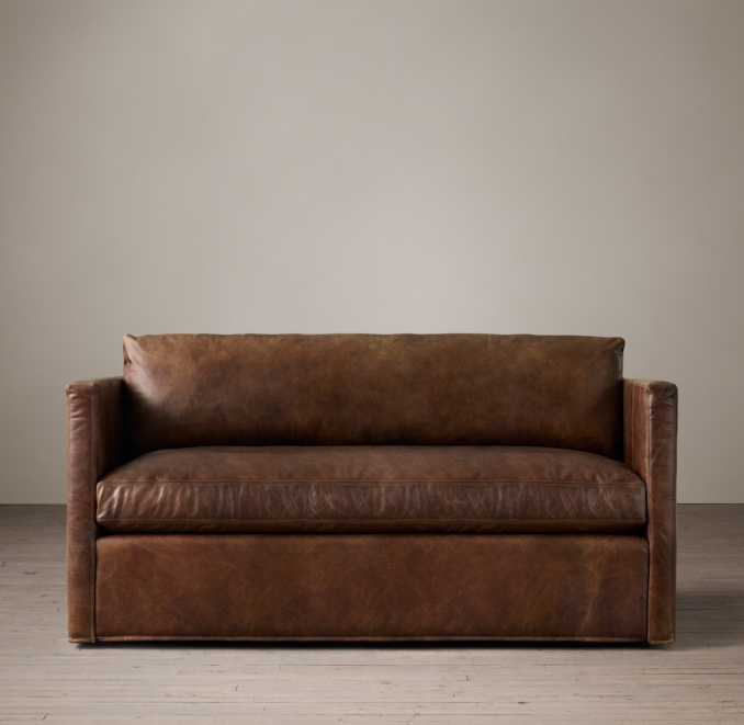 Front view of Belgian Classic Shelter Arm Leather Sofa