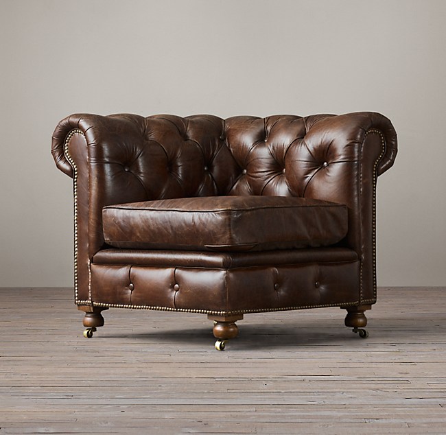 Petite Kensington Leather Corner Chair, Corner Leather Chair