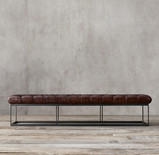 Tufted Leather Metal Bench