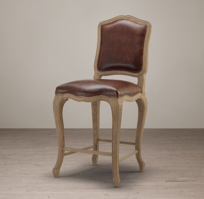 Vintage French Camelback Leather Counter Stool