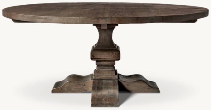 Front view of Reclaimed Oak Baluster Round Dining Table 