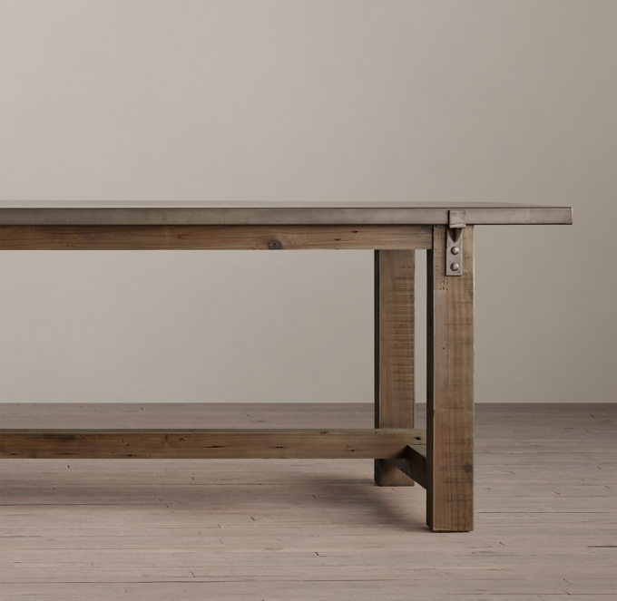 Reclaimed Wood Zinc Top Rectangular Dining Table