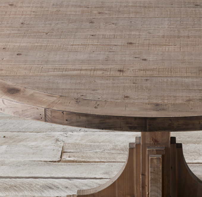 20th C. Reclaimed Pine Trestle Round Dining Table