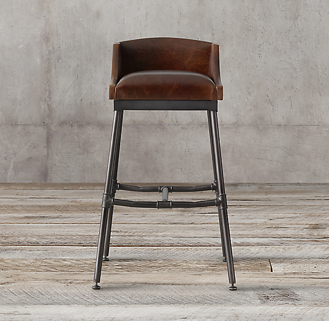 Iron Scaffold Leather Bar Counter Stool, Iron And Leather Bar Stools