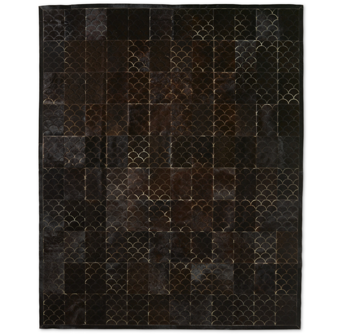 Etched Scallop Cowhide Rug Black