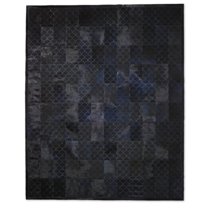Etched Scallop Cowhide Rug Navy