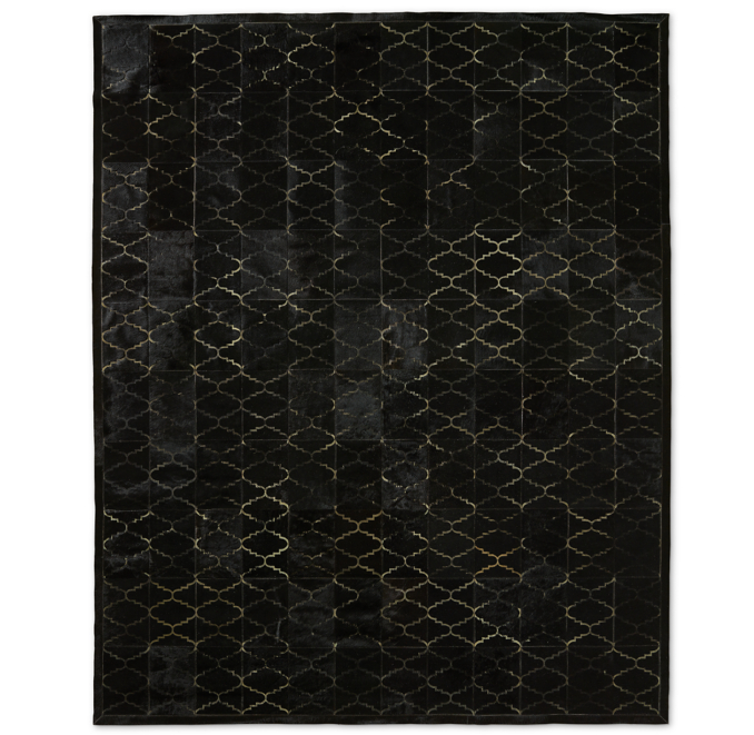 Etched Moroccan Tile Cowhide Rug - Black | RH