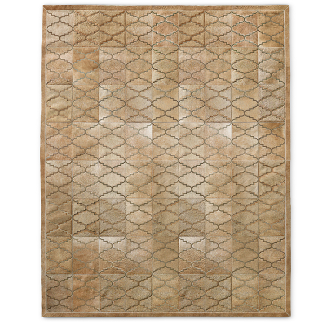 Etched Moroccan Tile Cowhide Rug Sand